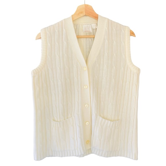 Vintage Montgomery Ward Cream Ivory Tone Knit Acrylic Sweater Vest L Large - Picture 1 of 6
